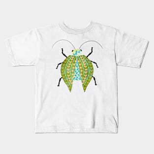 Green Folk Art Beetle Kids T-Shirt